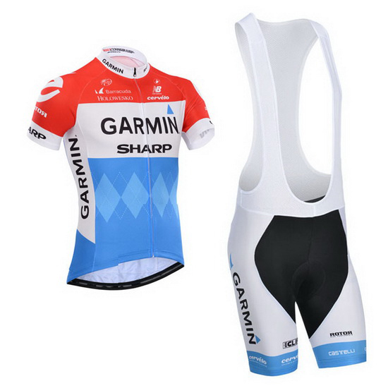 2014 Maillot Garmin Tirantes Mangas Cortas azul Y Rojo